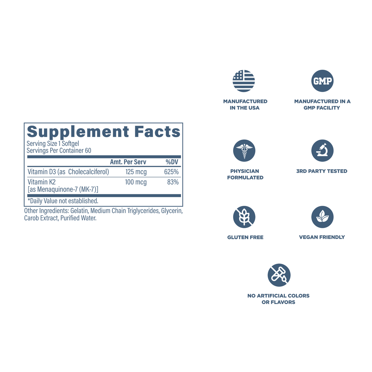 Revive MD Vitamin K2 en D3 - Supplement Facts detail